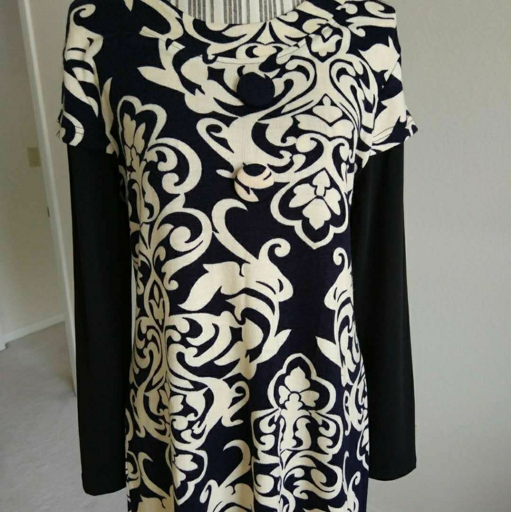 Purple Blue Button Sweater Dress Tunic
